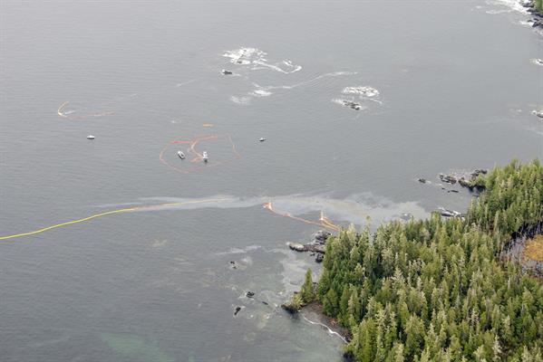 Oct29.BellaBellaSpillAerial.credit.KyleArtelle.01 Aerial view of oil contamination along Bella Bella; Image courtesy of Coastal Stewardship Network, First Nations