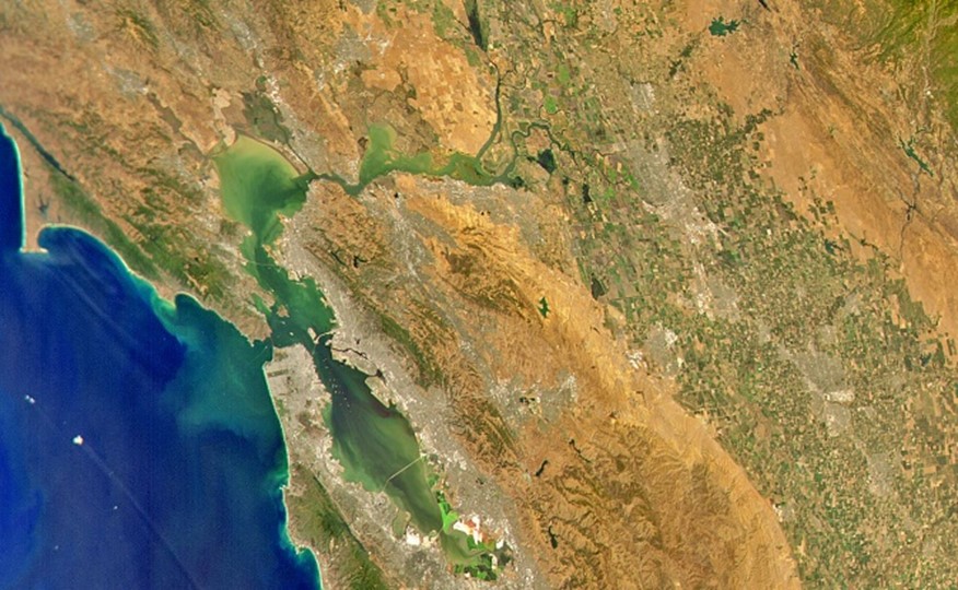 An ocean color image of the Bay Area taken by SeaHawk. Credit: NASA  